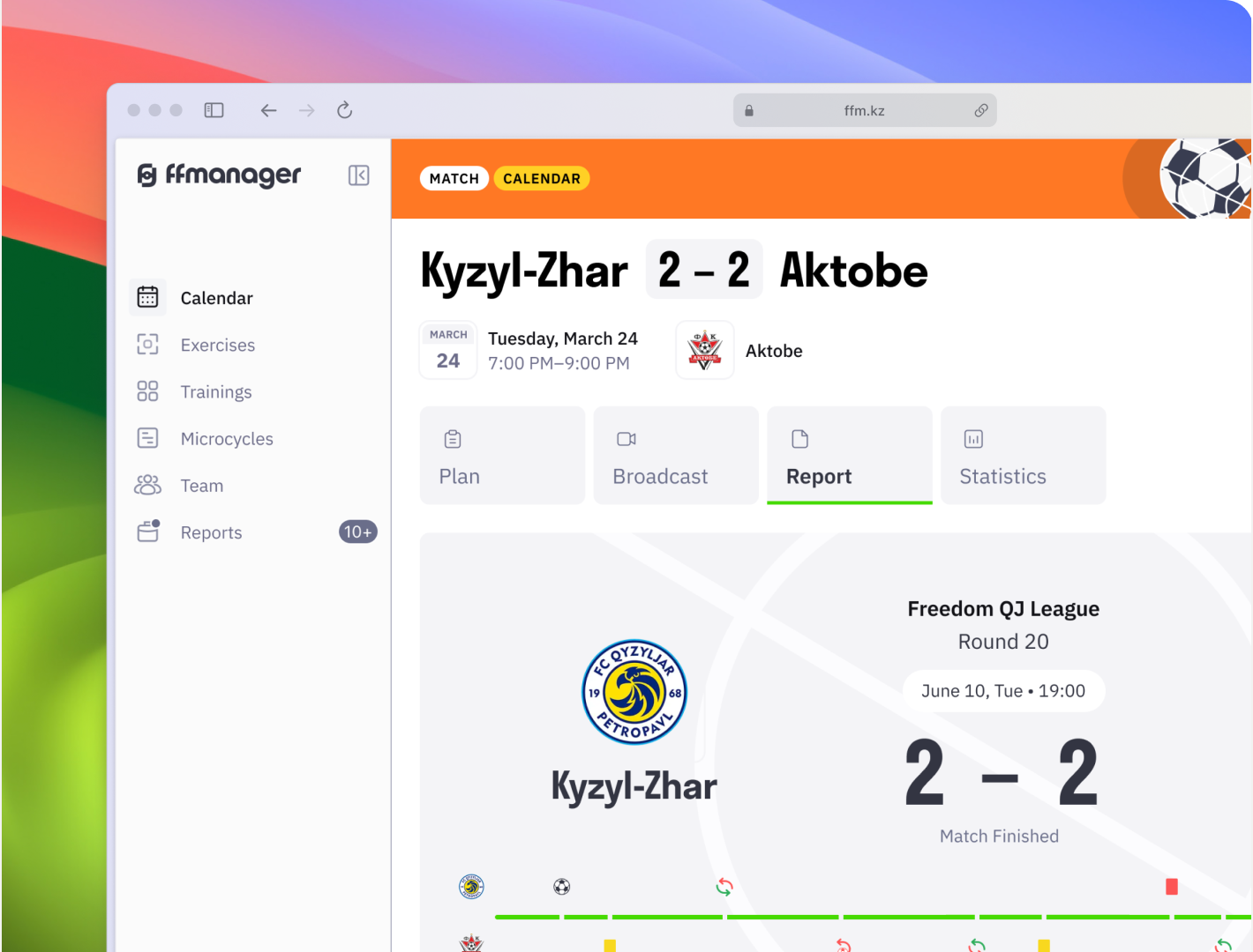 FFManager — match report screen